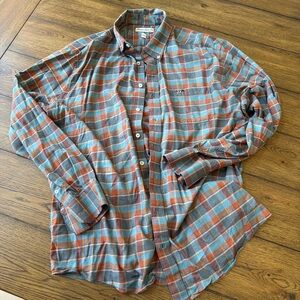 Men's Blue and Orange Plaid Shirt